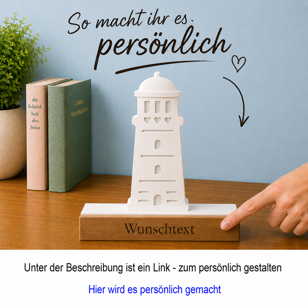 Keramik-Leuchttürme „Hohes Fernweh“ mit Wunschtextsockel